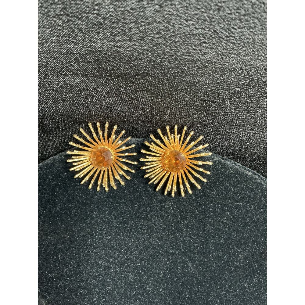 Vintage Atomic Sunburst-Golden Mum Sarah Coventry Clip Earrings